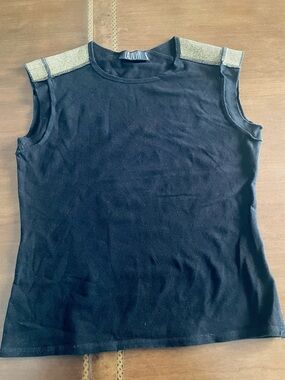 Laundry By Shelli Segal Black Tank Top with Gold Shoulder Panels